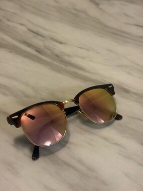Ray-Ban Clubmaster-Style Sunglasses with Rose Gold Mirrored Lenses